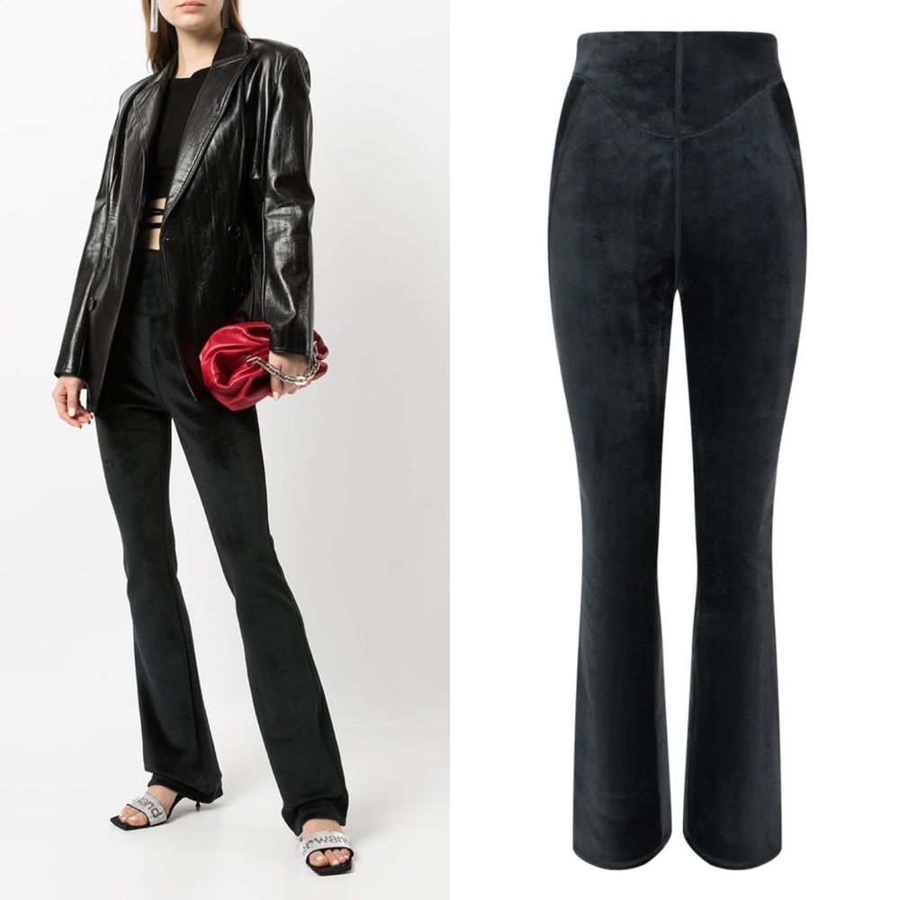 Alexander Wang Sculpted Fitted Velour Flare Leg Pant in Black